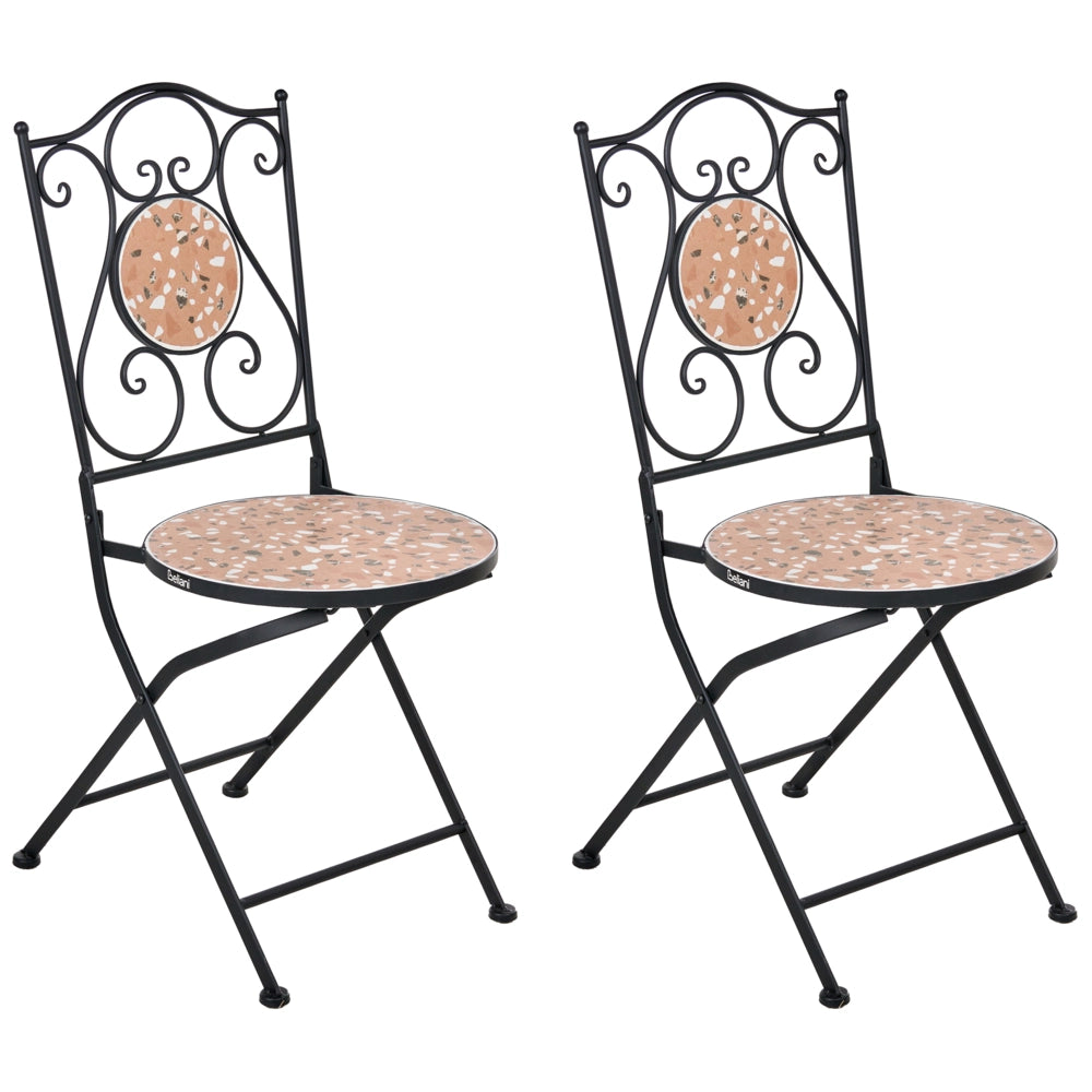 Set di 2 sedie da giardino in metallo nero con struttura in ferro e motivo effetto terrazzo stile vintage da esterno