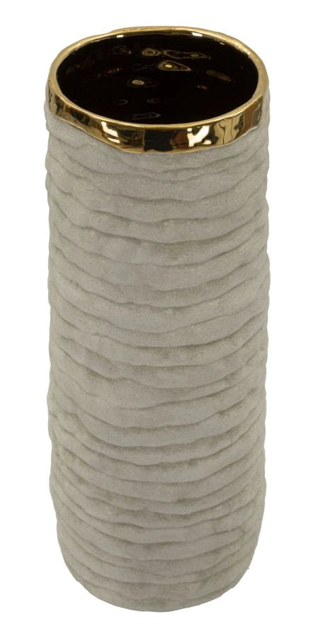 Vaso Lima Open Ø15,5x40 cm in Ceramica Grigio e Oro