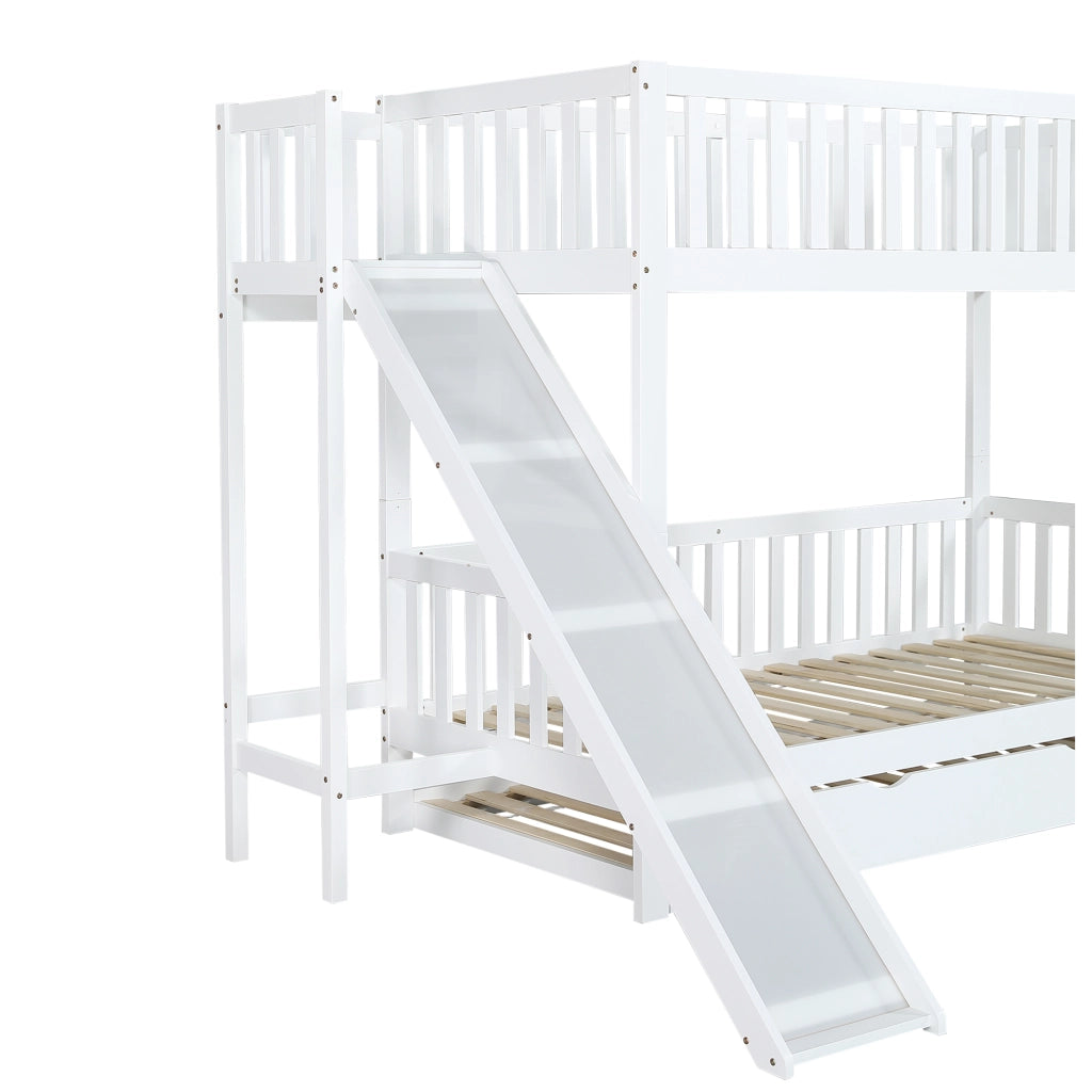 DESMIU Lit a castello Lit singolo 90 × 200 cm con letto estraibile, scivolo, ripiani e 4 posti, senza materasso, bianco