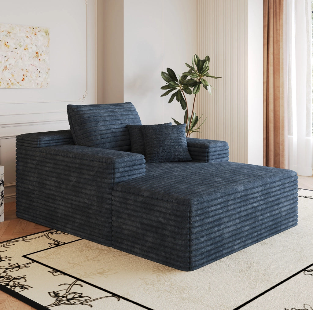 Divano chaise longue modulare in tessuto blu senza montaggio