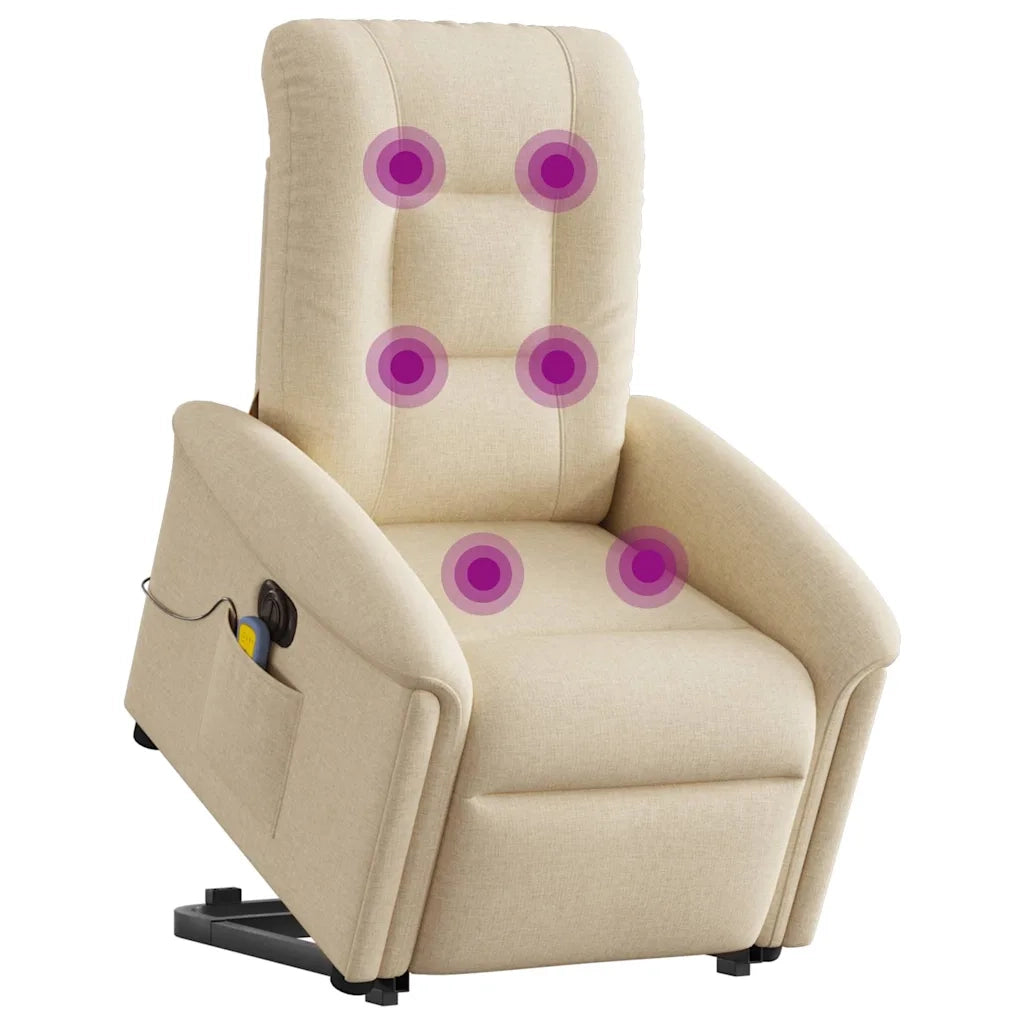 vidaXL Poltrona Alzapersona Massaggiante Elettrica Crema in Tessuto