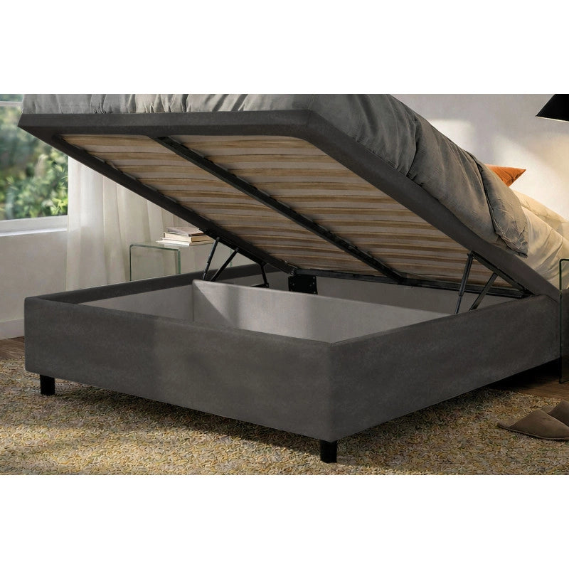 Letto imbottito Letto Matrimoniale alla Francese 140x200 cm BoxMax - Contenitore,Microfibra,Grigio