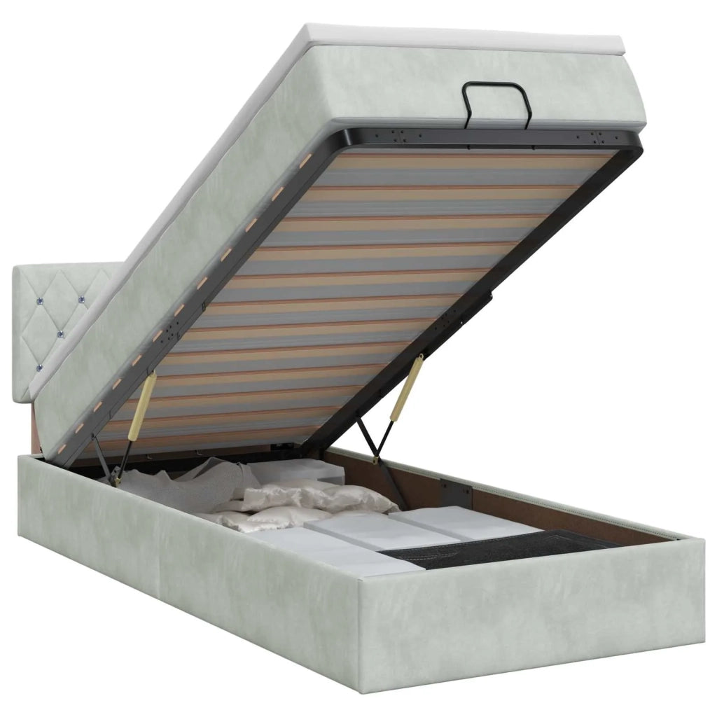 Letto ottomano con materasso Grigio Chiaro 90 x 190 cm Velluto 3456453