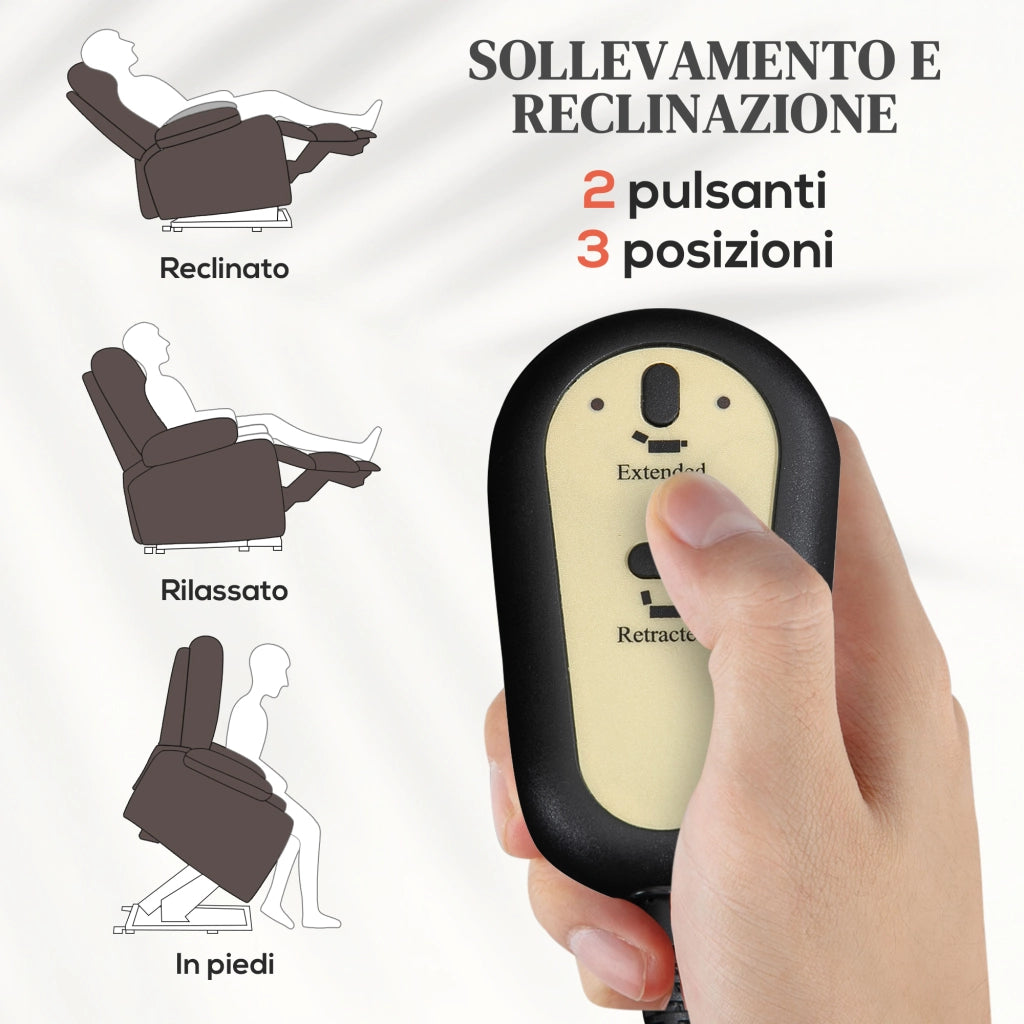 Poltrona Elettrica Reclinabile Massaggiante Alzapersona in Tessuto ¨C Zephmum ¨C Marrone