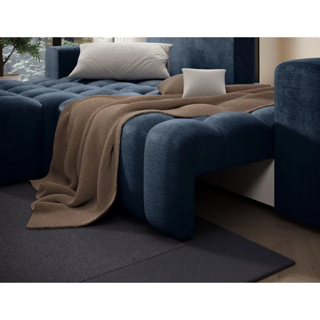 Divano angolare trasformabile DORY blu scuro 250 cm con contenitore angolo sinistro