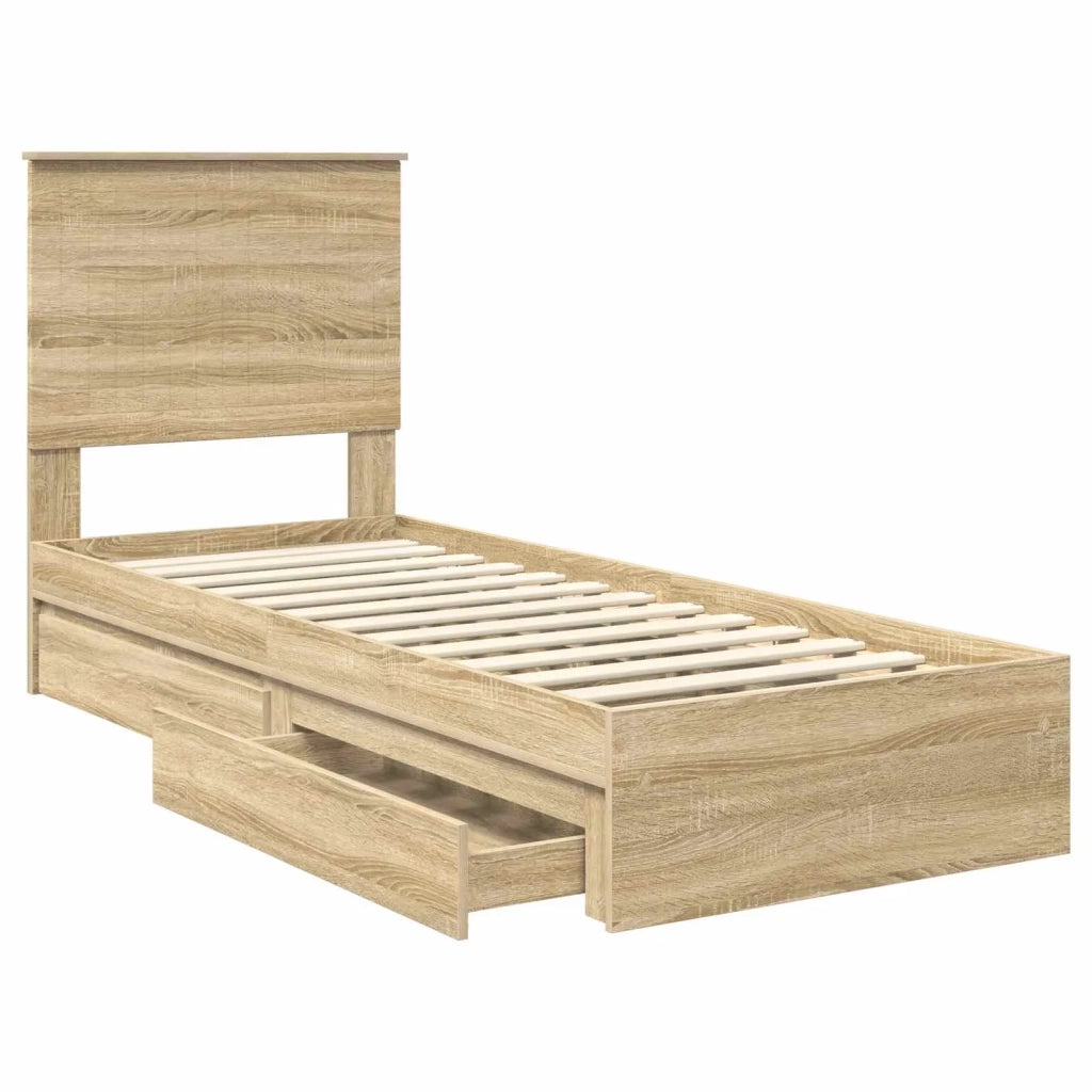 Letto con Contenitore con testiera Rovere Sonoma 75 x 190 cm