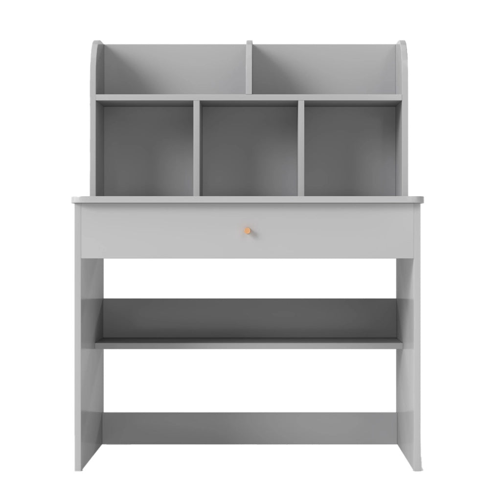 Scrivania in legno per bambini con mensola e cassetto spazio di stoccaggio, Tavolo da scrittura per lettura 80x48x102cm Grigio chiaro