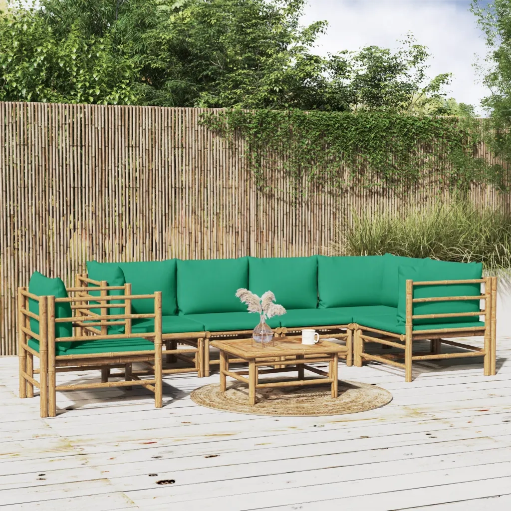 Set Salotto da Giardino 7pz con Cuscini Verdi BambÃ¹cod mxl 100276