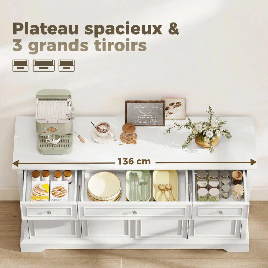 Credenza con cassetti e ante scorrevoli ¨C zephmum ¨C Bianco 120x40x90 cm