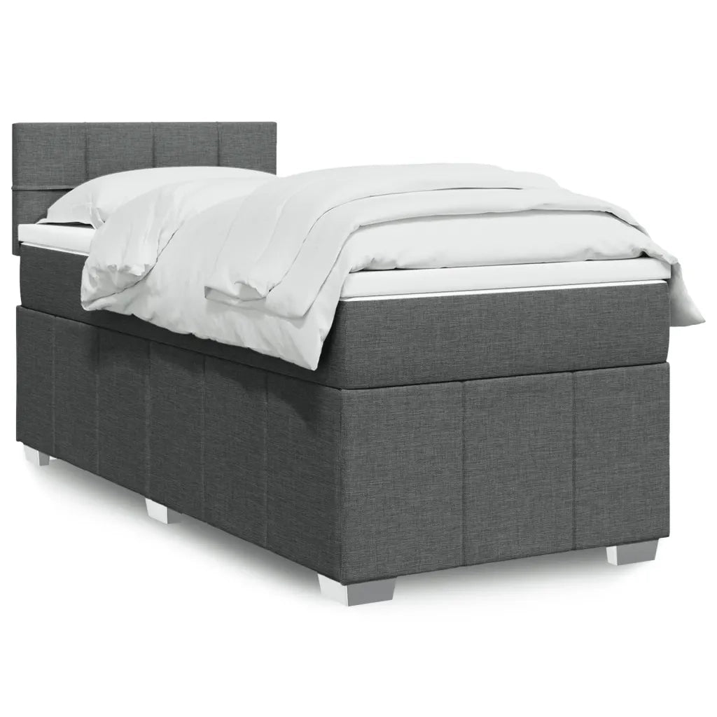 Letto singolo | Letto per adulti | Giroletto a Molle con Materasso Grigio Scuro 100x200 cm Tessuto