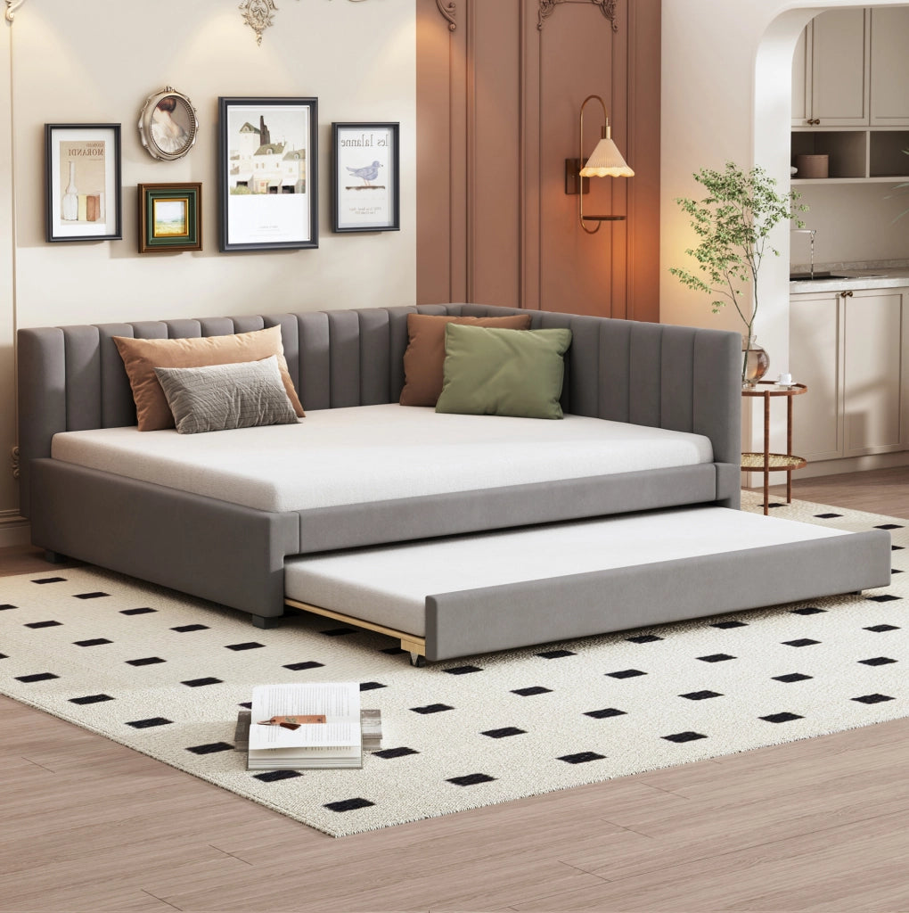 Letto imbottito 140x200 cm con letto estraibile grigio