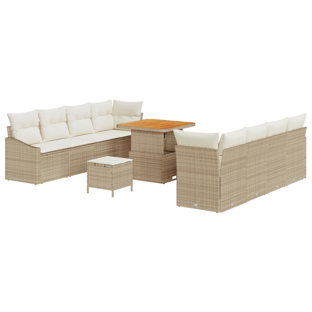 Set di divani da giardino a 11 pezzi con cuscini beige in polyrattan