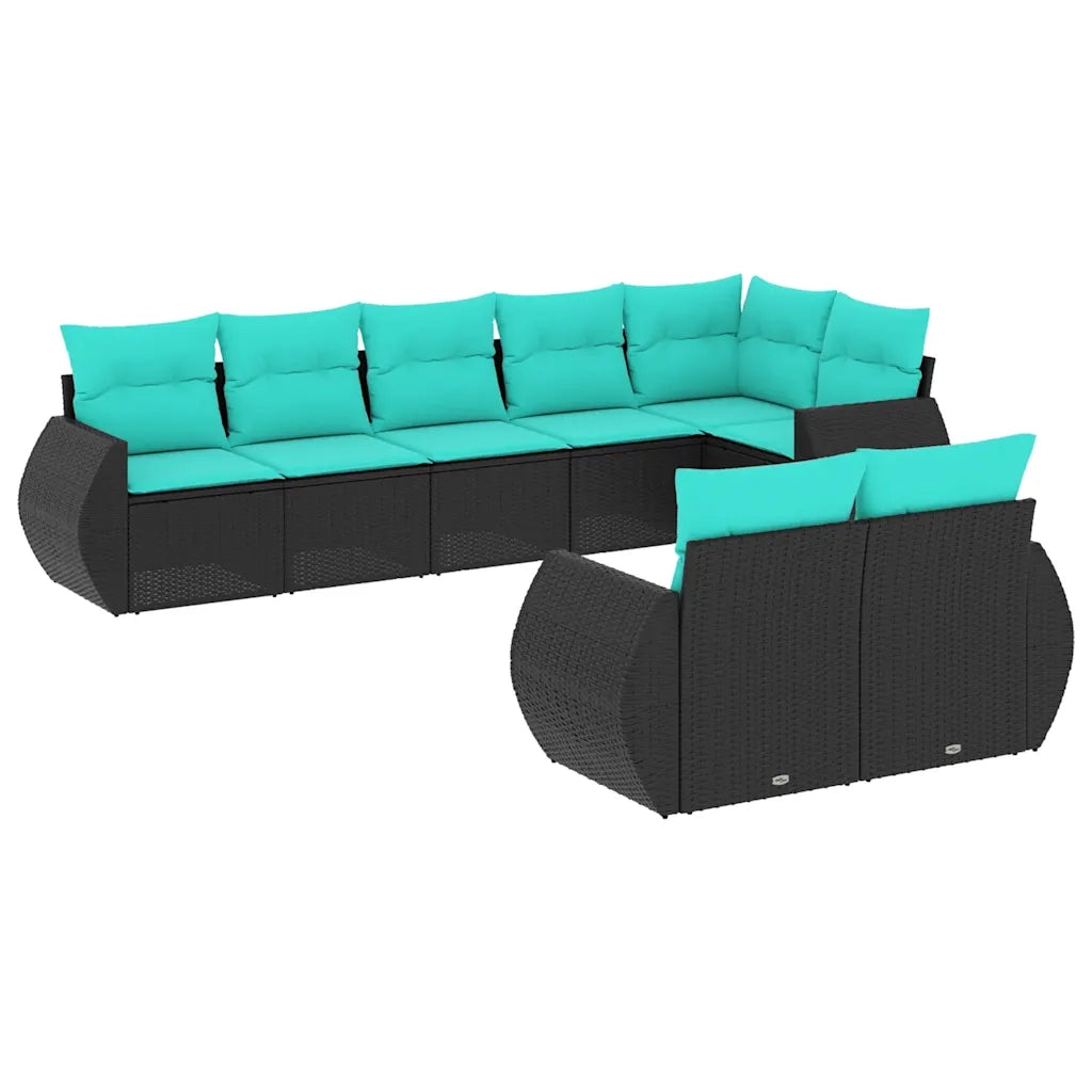 Set Divani da Giardino 8 pz con Cuscini Nero in Polyrattan 3221616