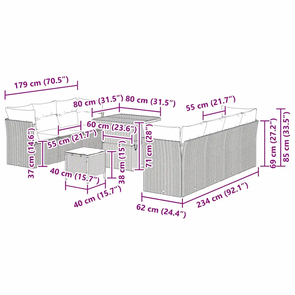 Set Divano da Giardino 10 pcs Grigio polyrattan 3361448