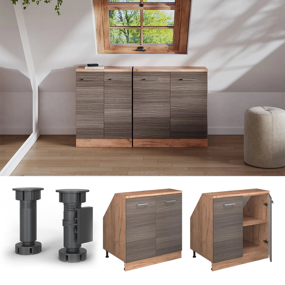 Mobile sottotetto Rion Grigio nobile/Rovere dorato 80 x 83.8 cm con 2 porte, carcassa 60 cm profondità Vicco