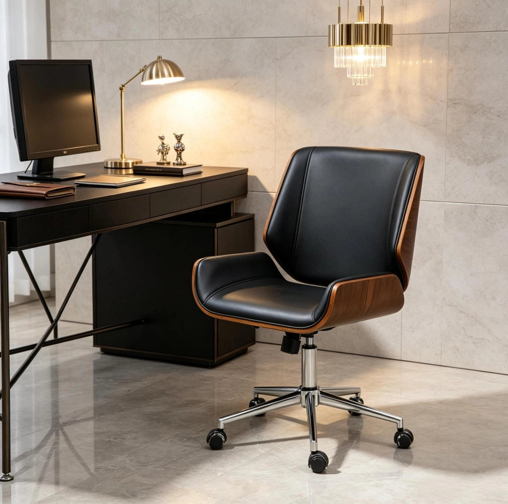 Sedia da ufficio 53x60x86-96 cm nera e marrone scuro, legno, regolabile