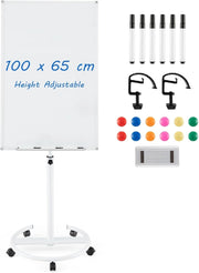 Lavagna Magnetica, Regolabile in Altezza e Ripiano per Penne, Cancellabile a Secco, 65x100 cm