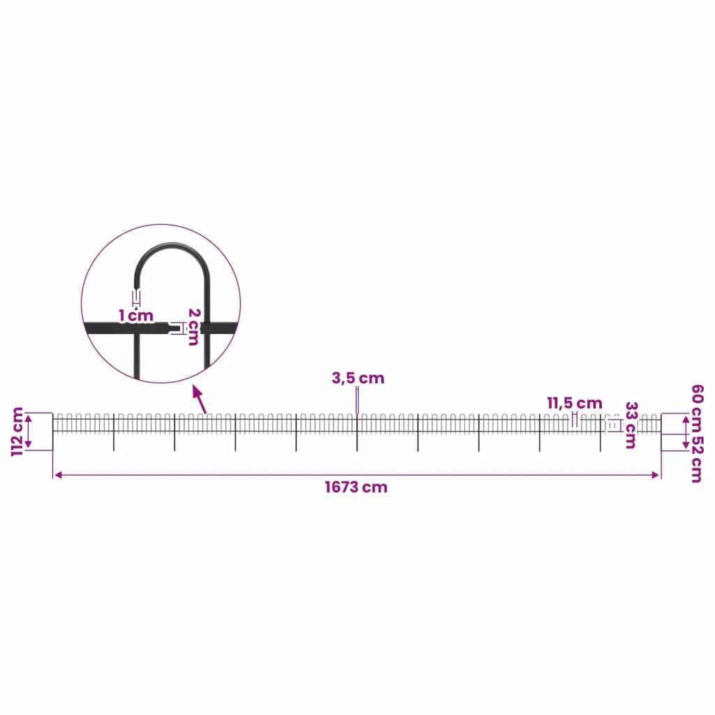 Recinzione da Giardino con Parte Superiore ad Anello in Acciaio 1673x60 cm Nero 277647