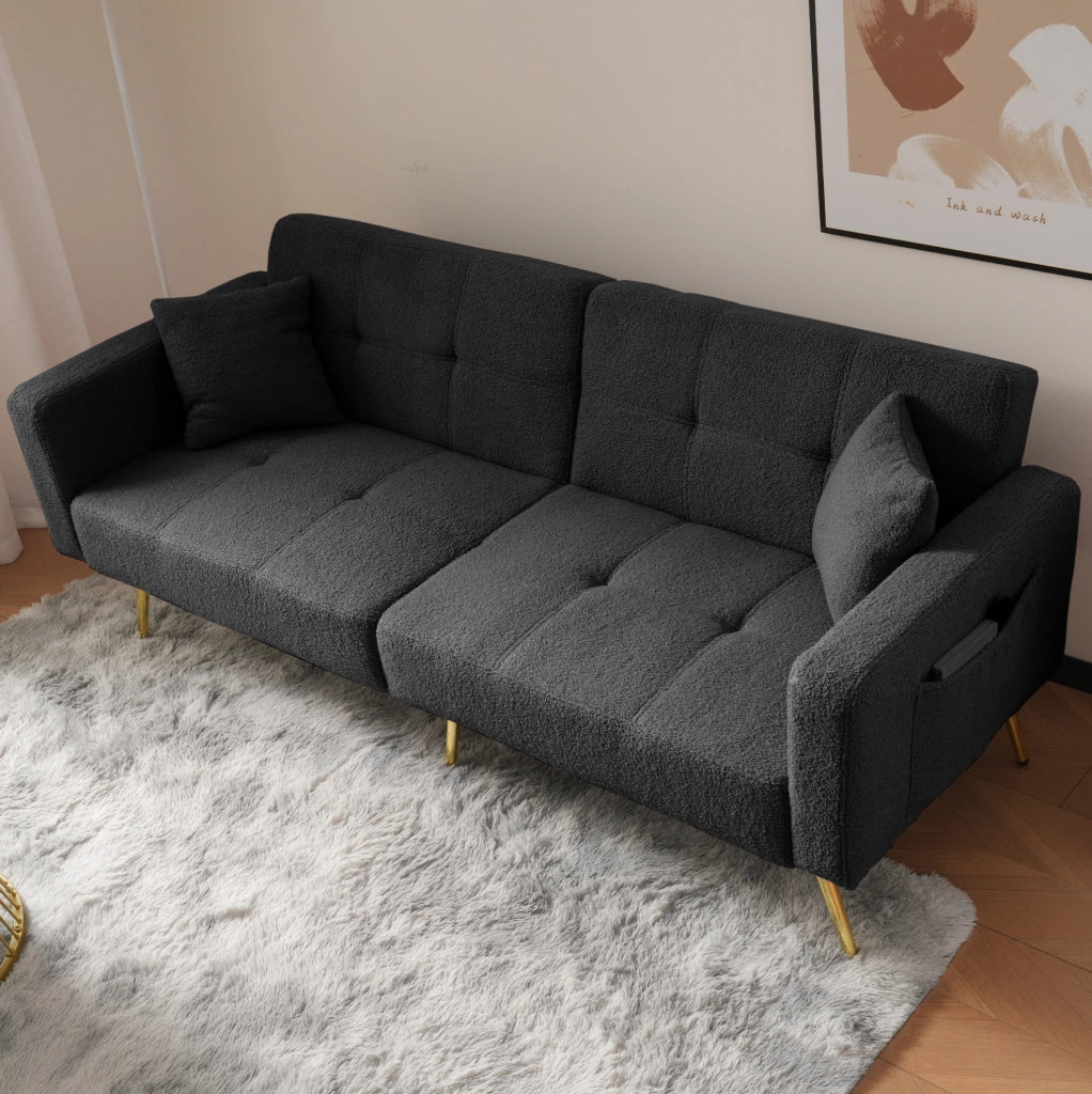 Divano letto grigio in tessuto Sherpa, schienale regolabile