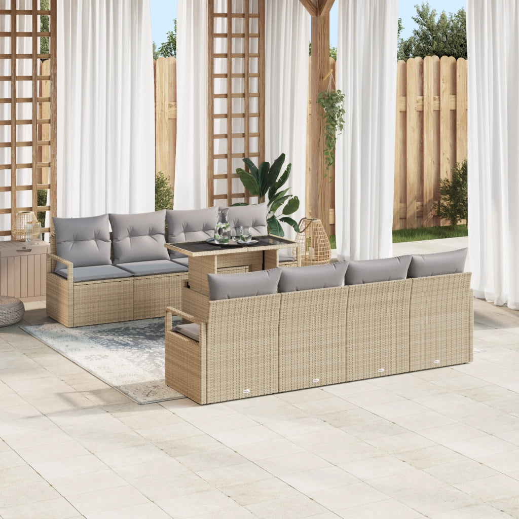 Set di Divani da Giardino vitaXL 9 Pezzi con Cuscini Polirattan Beige