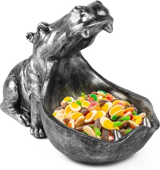 Statua di Hipopotamo in Resina per Tastiere - Statua di Hipopotamo con Bocca Grande per Decorazione di Tavolo - Moderno Boccia per Tastiere per Corridoio - Salotto - Ufficio - Regali - Decorazione - Argento - Piccola