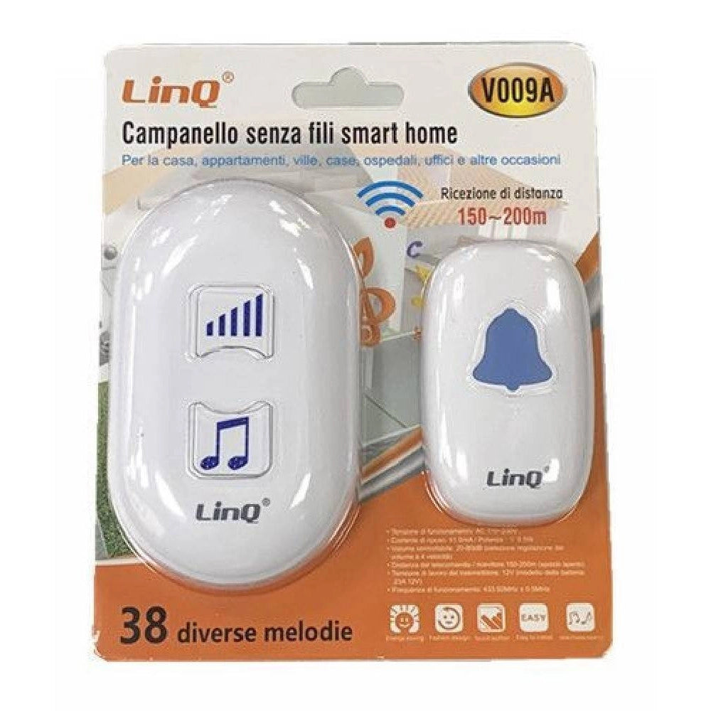 Trade Shop - Campanello Senza Fili Con Ricevitore Smart Home 200-300 Metri Spazi Aperti V009a -