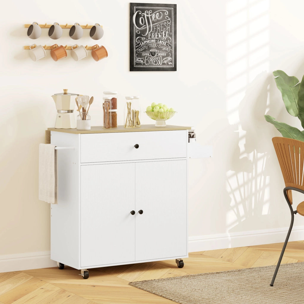 Tavolo da cucina con ala abatibile 2 porte cassetto especiero toallero e scaffale regolabile ¨C zephmum ¨C 106x42x87 cm bianco e rovere