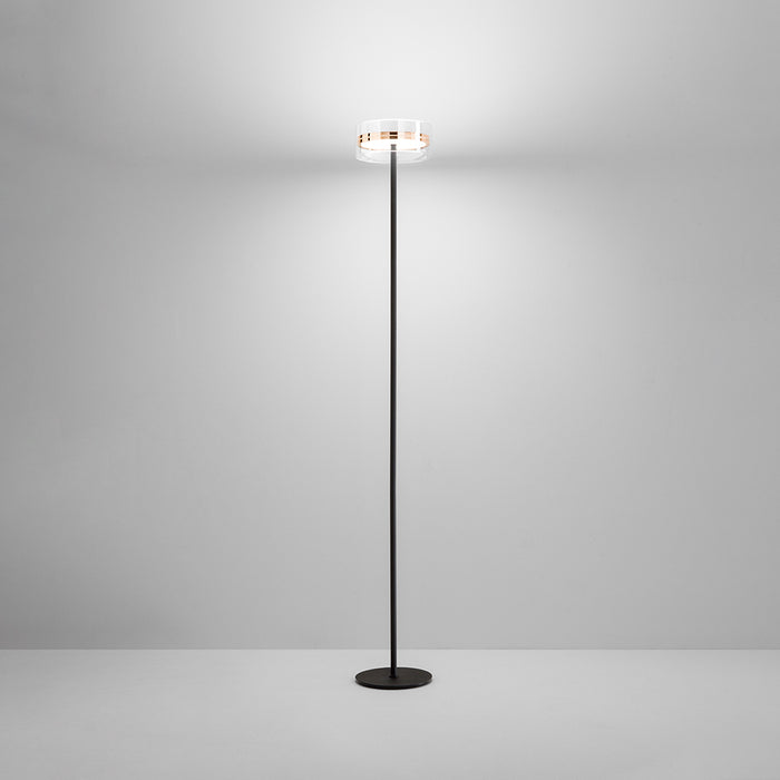 Piantana Contemporanea Aere Metallo Oro Rosa Vetro Nero Led 20W 3000K