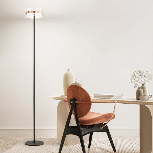 Piantana Contemporanea Aere Metallo Oro Rosa Vetro Nero Led 20W 3000K