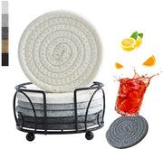 Onderzetters per Bicchiere in Vetro con Supporto, Set di Onderzetters per Bicchieri, Onderzetters per Bicchieri Ronde con Cavo in Lana di Cotone, 3 Colori Grigio, 6 Pezzi