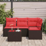 Set di divani con cuscino 5 pcs Marrone polyrattan