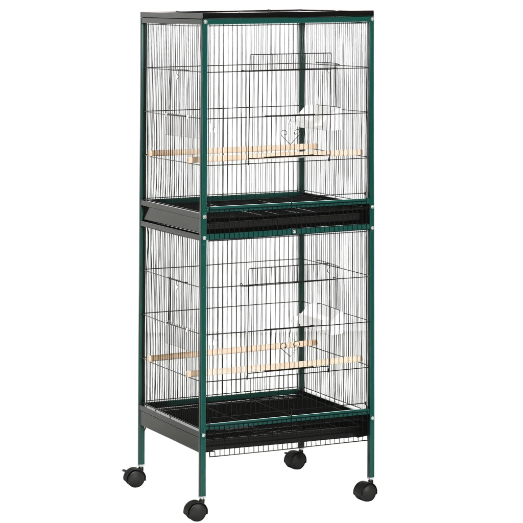 Gabbia per Uccelli Grande con Piedistallo Doppio Mangiatoie e Ruote ¨C zephmum ¨C 51.5x50x140 cm