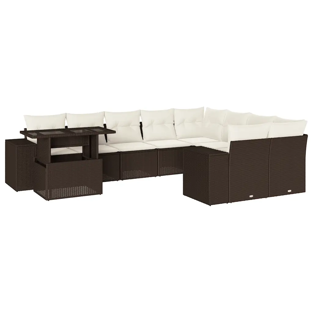 vidaXL Set Divani da Giardino 10pz con Cuscini in Polyrattan Marrone