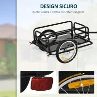 Carrello Bici con Pareti Pieghevoli, Gancio e 4 Catarifrangenti, in Acciaio e PE, 139x71.5x49 cm, Nero