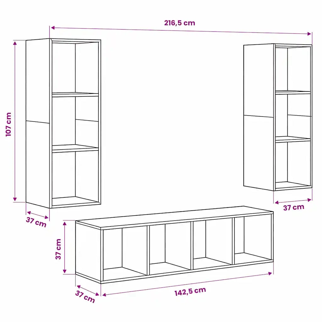 vidaXL Set di mobili TV 3 pcs Legno vecchio 37 x 37 x 142.5 cm