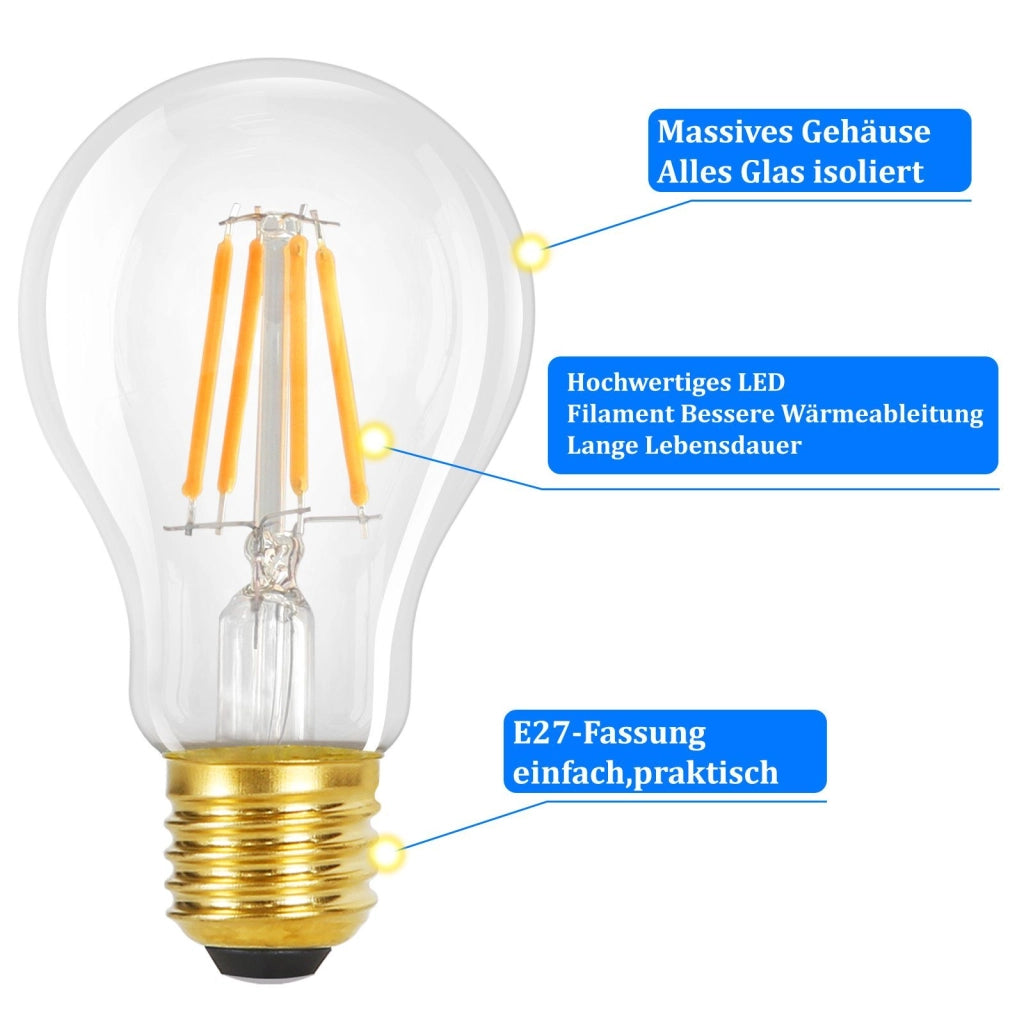 ZMH Confezione da 3 lampadine LED E27 Lampada vintage A60 Edison 4W 2700K bianco caldo filamento retrò