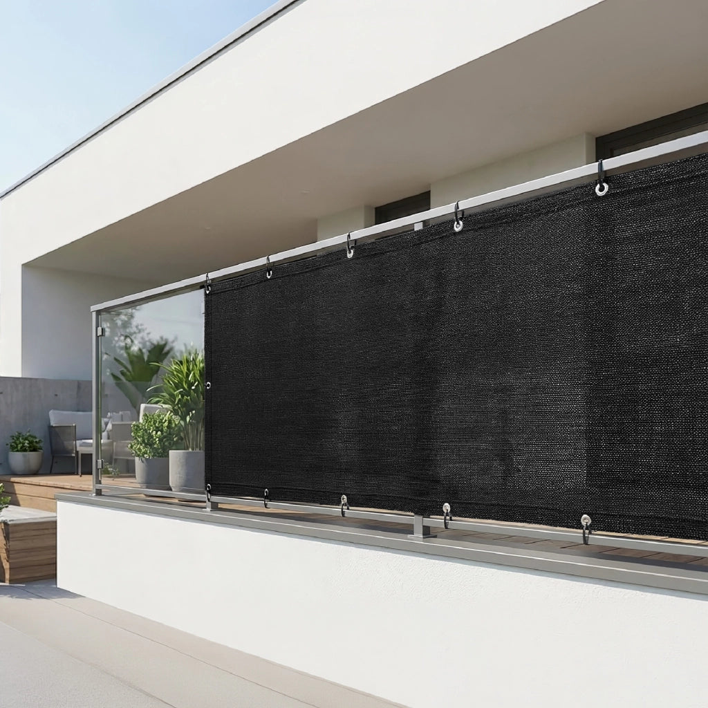 Telo Copribalcone Ombreggiante 90% con Occhielli 90x500 Cm per Privacy e Protezione Esterno Frangivista Nero