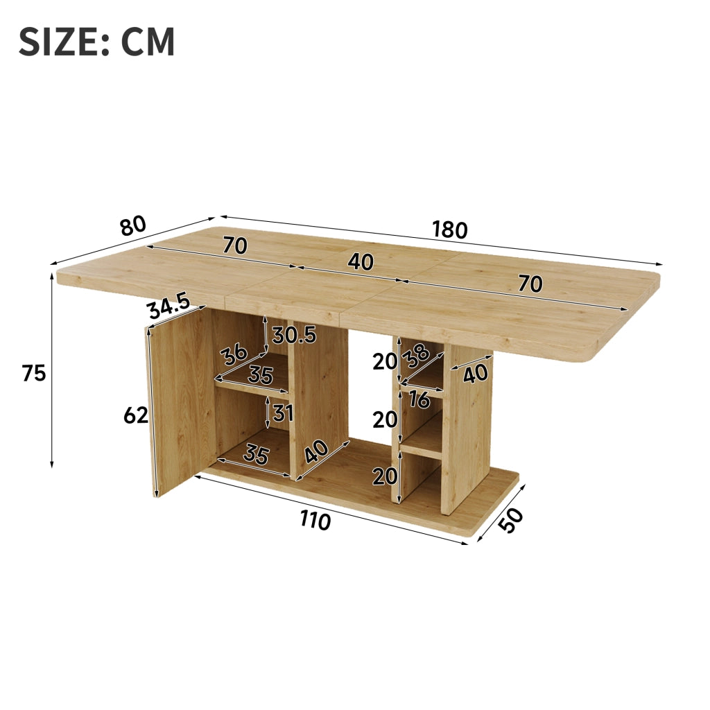Tavolo da pranzo allungabile 140/180 x 80 cm, per 6–8 persone, con vano contenitore, colore rovere