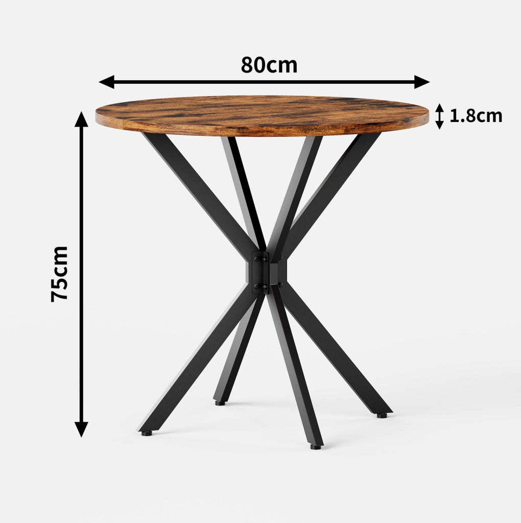 Tavolo da pranzo rotondo 80 cm stile industriale marrone nero per cucina e ufficio