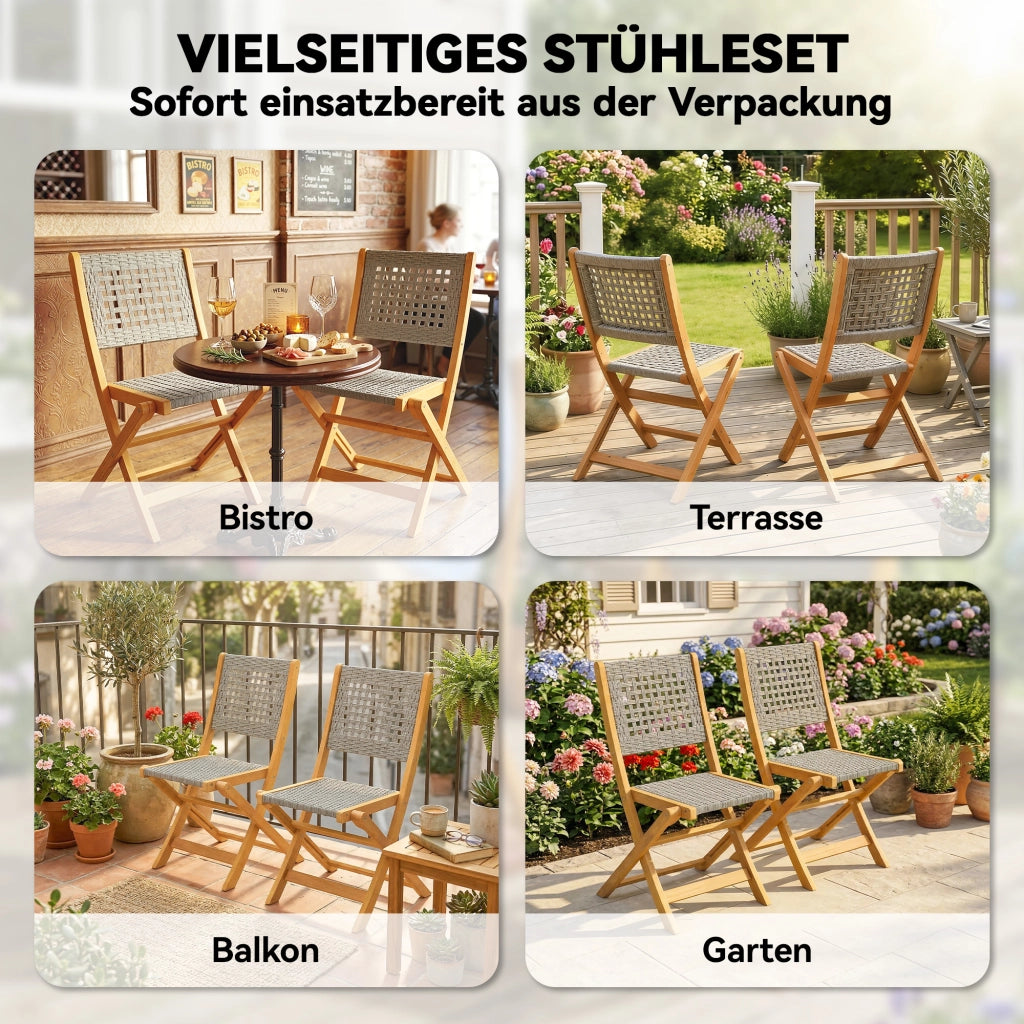 Sedie da Giardino 2 Pezzi ¨C zephmum ¨C Legno Massello e Polyrattan Grigio
