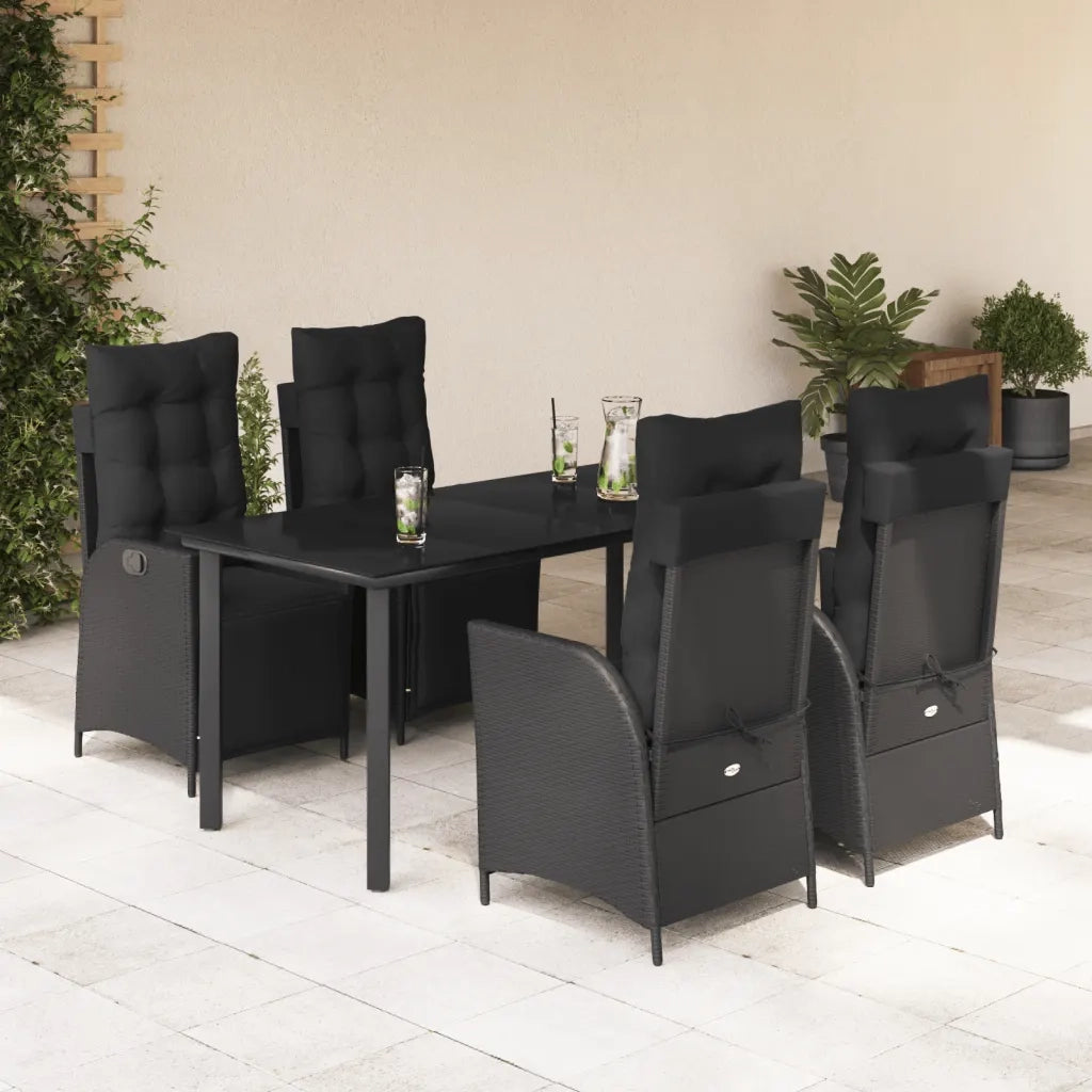 Set da Pranzo da Giardino 5 pz Nero con Cuscini in Polyrattan 3213402