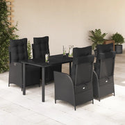 Set da Pranzo da Giardino 5 pz Nero con Cuscini in Polyrattan 3213402