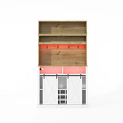 Credenza da cucina alta con LED; 2 prese; 2 porte USB; ganci; ripiani aperti e vetrina; per cucina e sala da pranzo; 40 × 110 × 191 cm