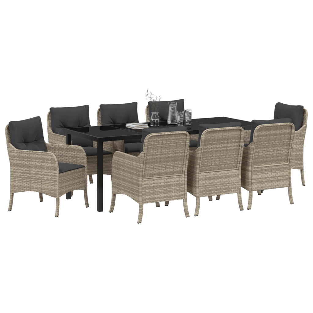 Set da Pranzo da Giardino 9 Pezzi con Cuscini Grigio Chiaro Rattan PE