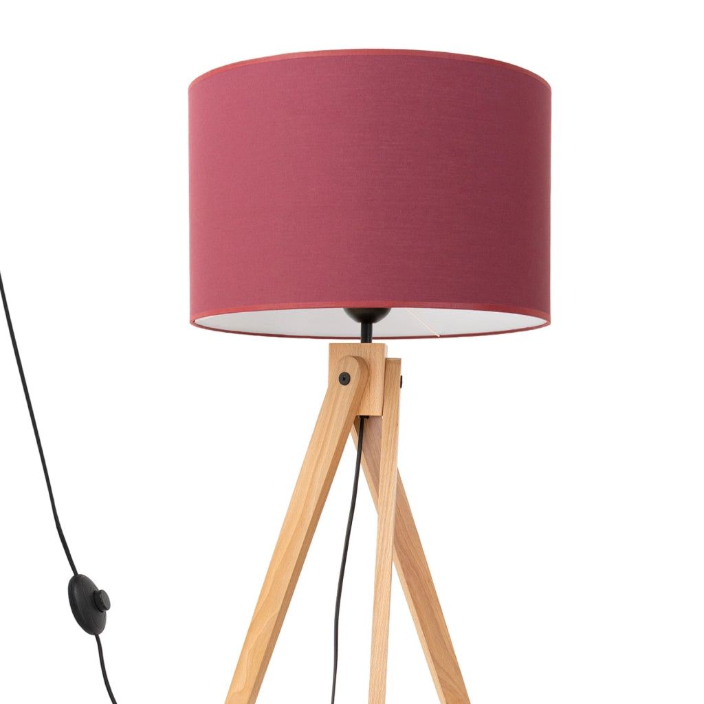 Lampada da terra treppiede legno borgogna E27 SKUMRA