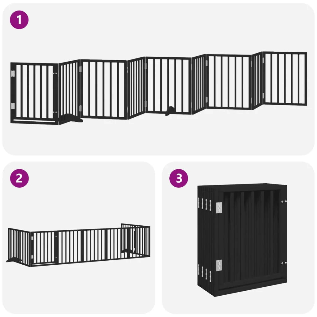 Cancelletto di sicurezza per animali domestici porta pieghevole 9 pannelli legno di pioppo nero 02_0023283