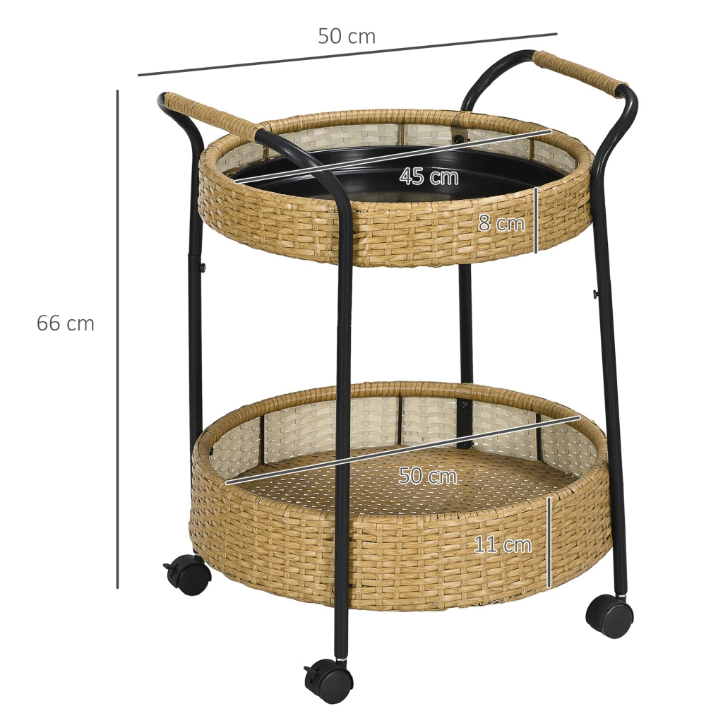 Carrello da bar per esterno ¨C zephmum ¨C 2 ripiani, polyrattan, metallo, giallo, ¦µ50x66 cm