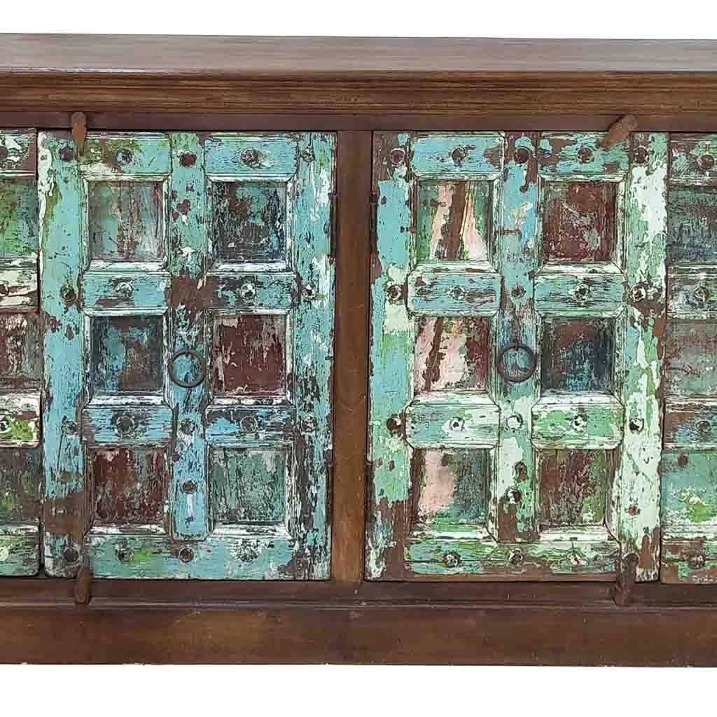 Credenza artigianale in legno blu 212x52x98h cm