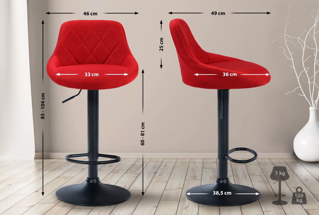 Sgabello bar LAZIO in tessuto rosso,nero