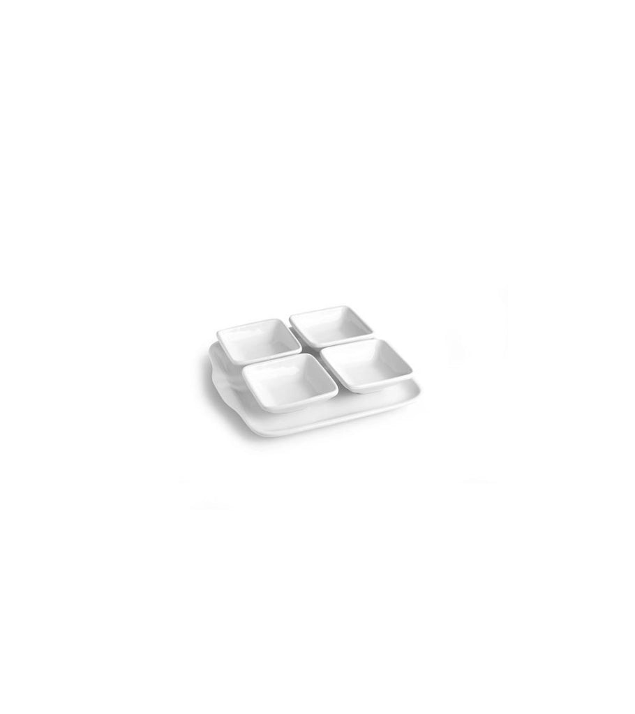 Set cinque pezzi bianco 1 Vass. Rett.c/m 23x21 cm + 4 Copp. 9 cm